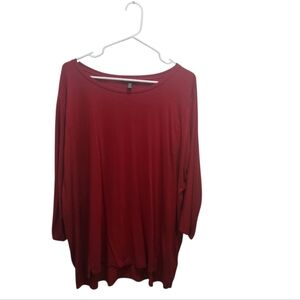 Eileen Fisher Rich Red Oversized Jersey Knit Dolman 3/4 Sleeve Tunic Top XL